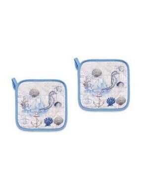 2 new Avanti Linens Antigua Potholders feat. Seahorse + Sea Shells + Ship